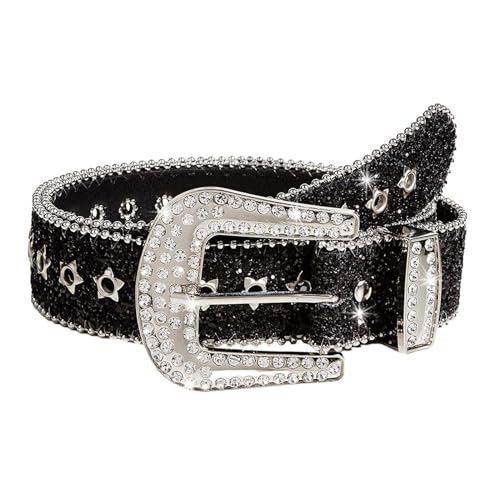 Image of MYADDICTION Rhinestone Belt Cowgirl for Girls Trendy Waist Belt for Trousers Pants Jeans Black
