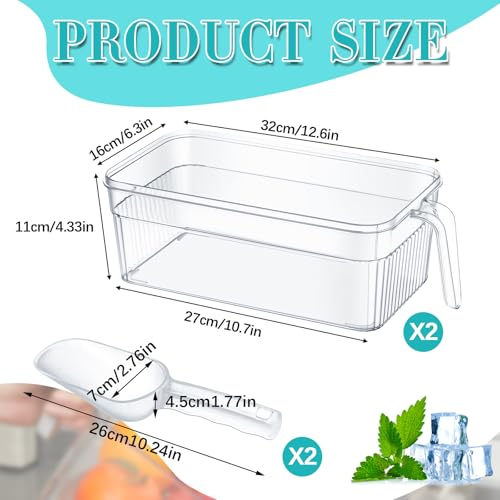 Image of Havawish Ice Storage Bin and Flexible Scoop Set Plastic Freezer Bin with Pull out Handle Storage Bucket Clear for Container with Scoop(White,12.6 x 6.3 x 4.33 in,Stripe)