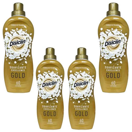 Disiclin Suavizante Concentrado Excellence Gold – Pack de 4 Botellas (240 Lavados) | Aroma premium, Ropa Suave y Perfumada, Fórmula Concentrada con Microcápsulas de Fragancia