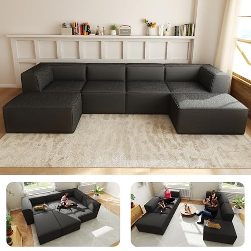 KOBY HOME 136" 6-Piece Sectional Sofa Modular Couches,L-U-Shaped with Chaise,for
