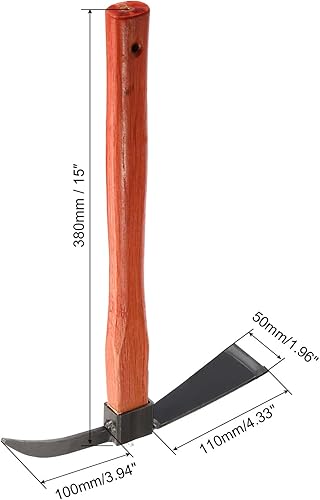 Miniatura 2 de PATIKIL Palillo de jardín de 15 pulgadas, herramienta de mano de acero al carbono con mango de madera para aflojar la excavación de deshierbe del