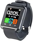 Für Android-Smartphones und iPhones • Telefonieren per Smartwatch • Intuitive Steuerung über Touchscreen • Zahlreiche nützliche Apps • Steuert die Musik an Smartphone und iPhone • Bei Android: Benachrichtigungen direkt auf die Smartwatch