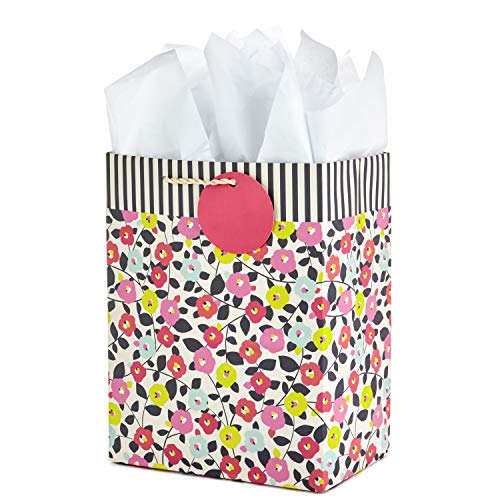 Hallmark-9-Medium-Gift-Bag-with-Tissue-Paper-Flowers-and-Stripes-for-Birthdays-Mothers-Day-Baby-Showers-Bridal-Showers-Weddings-or-Any-Occasion
