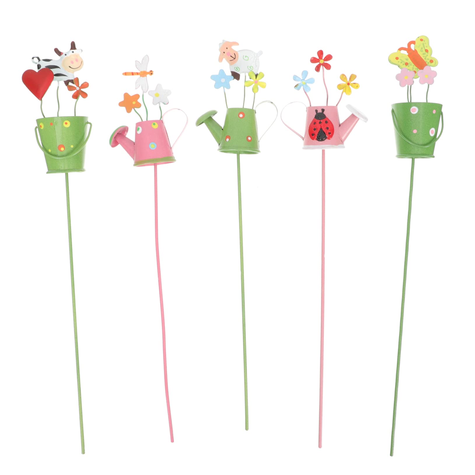 CAXUSD Flower Pot Picks 5pcs Metal Plant Decorations for Garden Home Decor Random Style