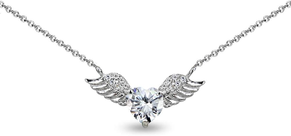 Sterling Silver Birthstone Angel Wing Necklace for Women - Genuine or Synthetic Gemstone, Layered, Short, Dainty Choker