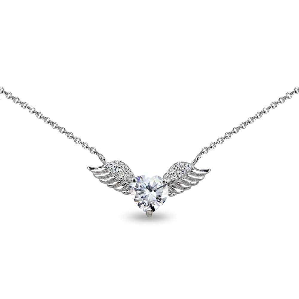 Sterling Silver Birthstone Angel Wing Necklace for Women - Genuine or Synthetic Gemstone, Layered, Short, Dainty Choker