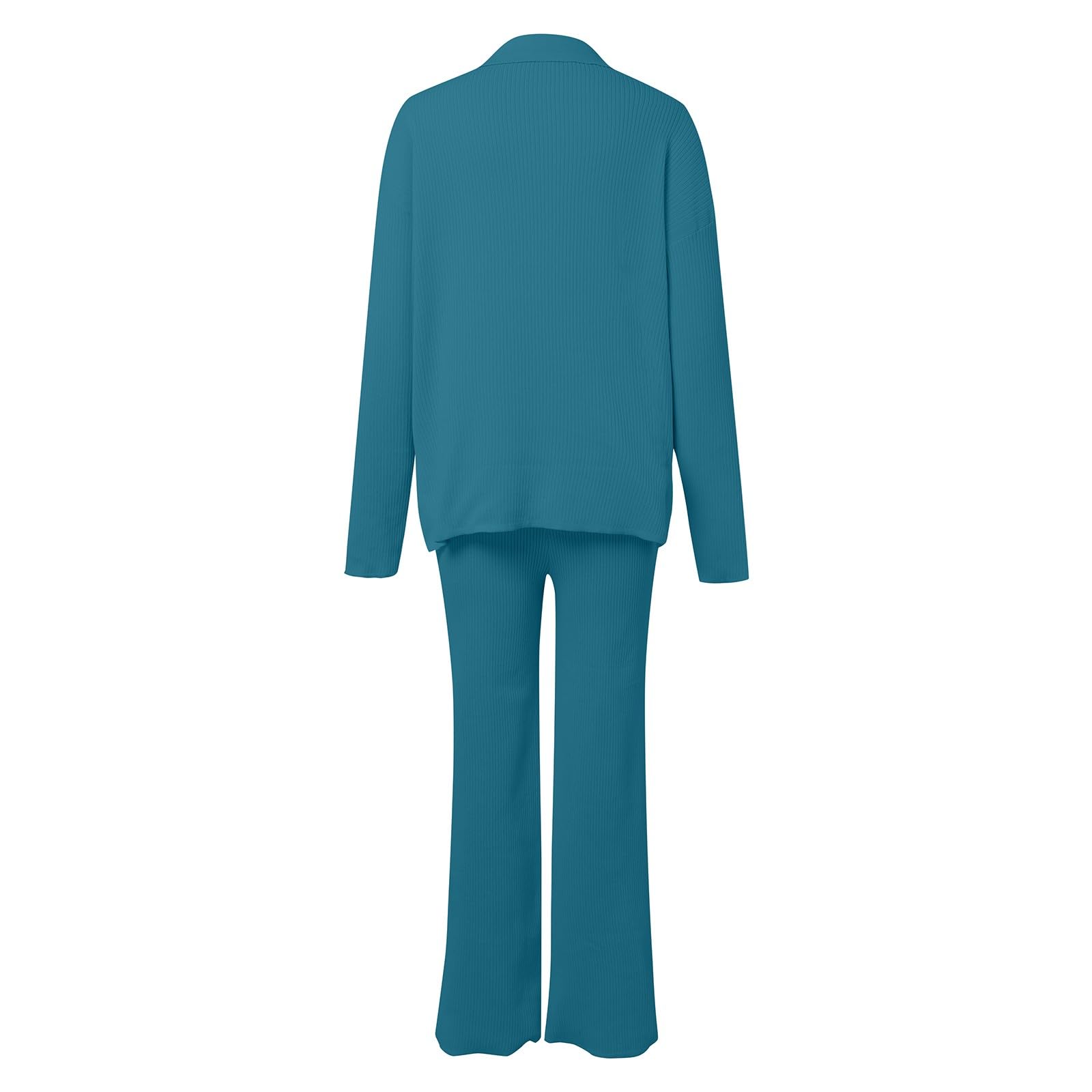 Camicia in maglia lavorata a maglia con spacco ampio e tinta unita moda autunnale, set da due pezzi per donna
