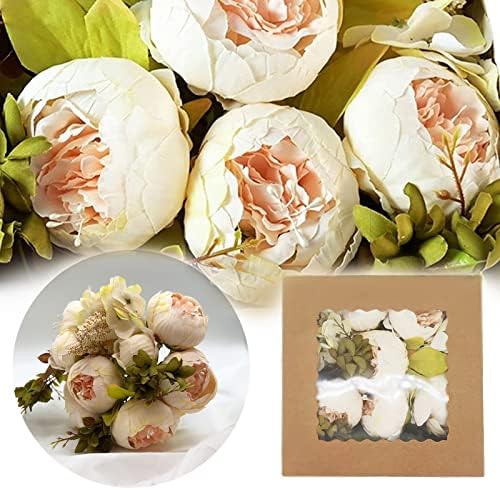Coregreen Artificial Flowers - Fake Champagne Peony Combo Box Set Silk Flowers for DIY Wedding Bouquets Centerpieces Table Decor Home Decorations Gift for Holiday Women's Gift Set (Champagne Peony)