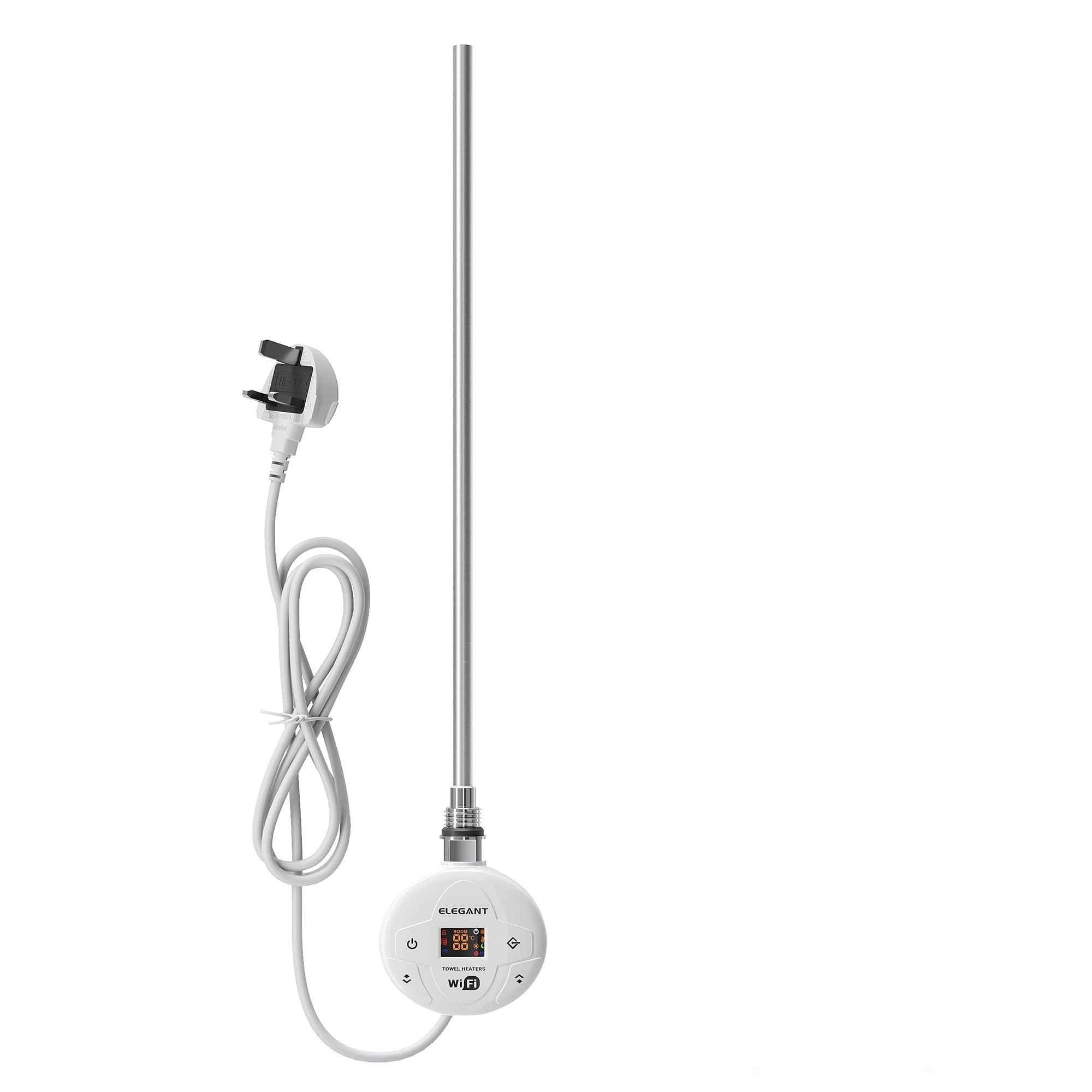 ELEGANT 400W Smart WiFi Electric Heating Element for Towel Rail & Radiator- Thermostatic Control with LCD Timer, Child Lock & APP Remote Control, IPX4 Bathroom Safe, White - UK Plug