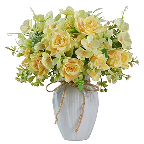 Jareling Silk Rose Flowers In Vase Artificial Flowers Arrangement Modern Fake Rose With Ceramic Vase For Table Centerpieces (Champagne) #TOP7