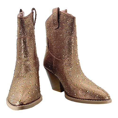 Image of ABSOLEX Women Western Cowgirl Cowboy Pointed Toe Rhinestone Ankle Booties