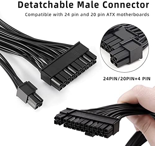 XTVTX 2PCS Dual PSU Power Supply 24 Pin Extension Cable, for ATX Motherboard, 24 pin to 24(20+4) pin, 1ft/30cm