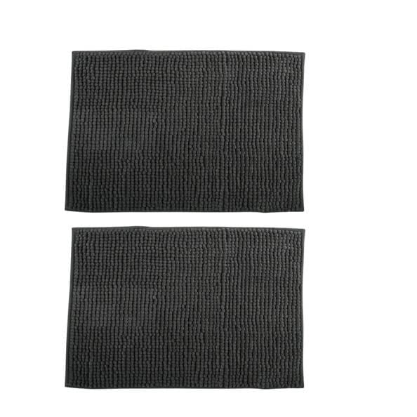 MSV - Lot de 2 Tapis de Bain Microfibre Chenille - Poils Longs Anti-dérapant - Lavable en Machine - Boucle d'Accrochage Pratique - Confort et Hygiène Optimisés - Gris Foncé - 50x80 cm
