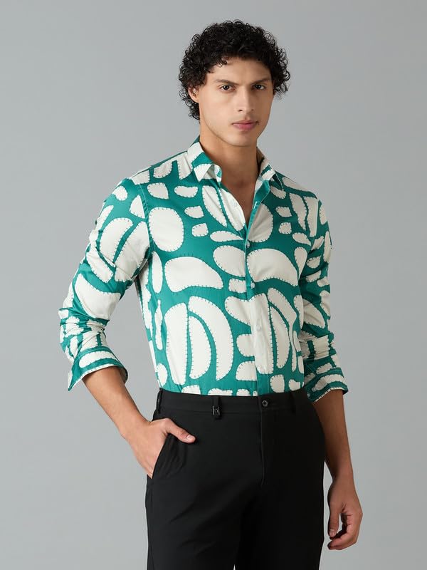 Image of Men's Printed Regular Fit Full Sleeves Cotton Formal Shirt