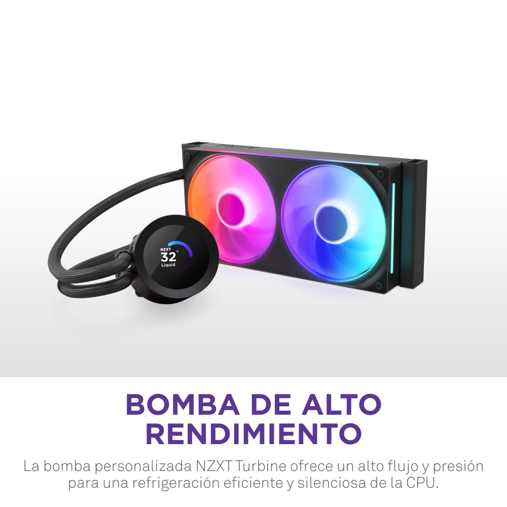 NZXT Kraken Plus 240 RGB – Refrigeración líquida CPU AIO – Radiador 240mm – Ventilador F240 RGB Core – Pantalla LCD 1,54" Personalizable – AMD® AM5, AM4 – Intel® LGA 1851/1700, 1200/115X – Negro