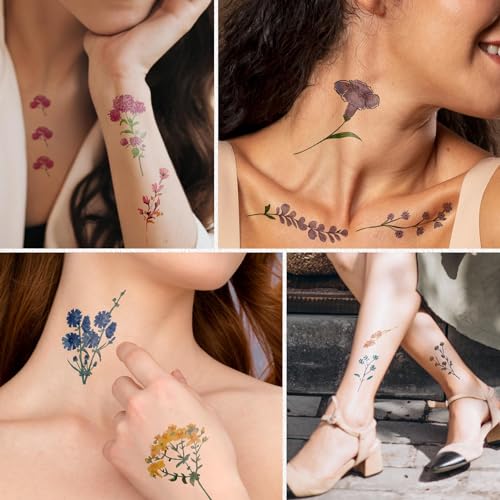 EMOME 80 Styles Watercolor Flower Temporary Tattoo Stickers for Women Girls, Small Long Lasting Temporary Tattoos Adult, Fake Tattoos on Body Art Arm Leg (20 Sheets)