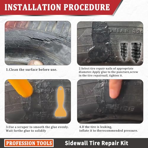 Image of Car Tire Repair Kit with 2 Tire Repair Glue,8 Tire Repair Plugs,Waterproof Tire Plug Glue for Quick Repair Tire Scuffs,Holes and Tears,Self-Service Screw in Tire Plugs for Most Cars