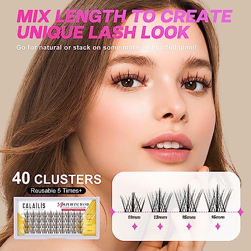 Image of CALAILIS Individual Lashes, DIY Eyelash Extensions, Super Thin Glue-based Band, Natural Look Reusable, 11 /13 /15 /15 mm,Lasting for 48 Hours Individual DIY Eyelashes(LR02)