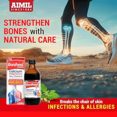 Image of AIMIL Boniheal Suspension (200ml) | Calcium Supplement with Magnesium, Zinc & Vitamin D | Herbal Tonic for Bone Health & Joint Pain Relief for Men & Women (Pack of 3)
