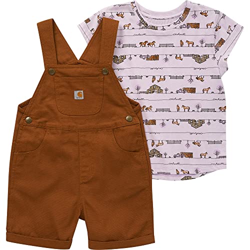 Image of Carhartt Baby Girls' Short-Sleeve Horse Print T-Shirt and Canvas Shortall Set