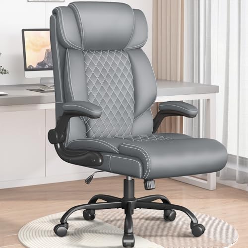Image of Office Chair-Executive High Back Breathable Big and Tall Office Chair Flip-up Armrests Lumbar Support-Ergonomic Leather Rolling Swivel Chair with Rock Function for Working Studying Gaming,4 Pack