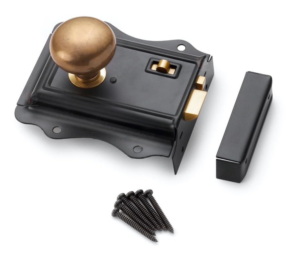 AB Hardware Black Brass Olde Victorian Rim Lock Antique Cottage Door Knobs