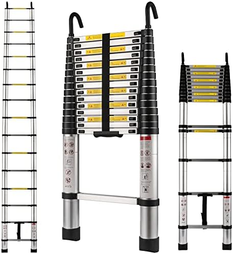 TOPDEEP Telescoping Extension Ladder 20.3 FT, Foldable Aluminum Extension Ladder with 2 Detachable Hooks, Retractable Collapsible Ladders for Household and RV Outdoor Work 330 lbs Capacity