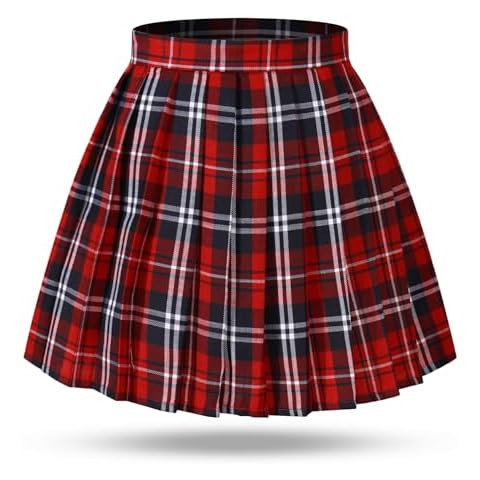Beautifulfashionlife Women`s School Uniform High Waist Pleated Skirts (US, Waist, 8, 32, Regular, Short, Petite, Wine red) Cover