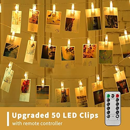 XTF2015 50 LED Photo Clips String Lights, Battery Operated 8 Modes Fairy String Lights with Clips for Wedding Party Bedroom Decoration to Hang Picture(Photo Clips String Lights 50 LED)