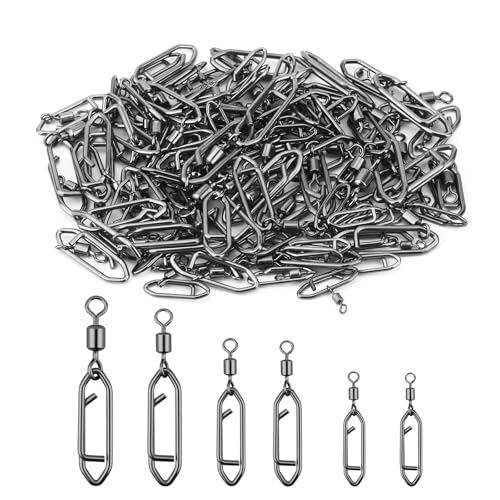IGVSP 110 Pcs High Strength Fishing Swivels, Stainless Steel Snap Swivels with Quick Change Clips, Saltwater Freshwater Fishing Accessories, Black Nickel Coated
