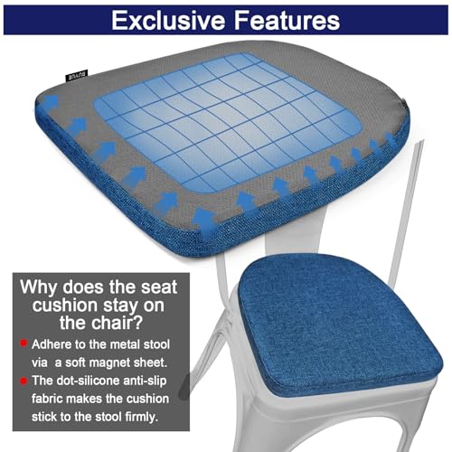 Image of BUYUE Friendly Woven Fabric 14x14 Magnetic Cushion for Metal Chair 1 Piece, Enhanced Anti-Slip Seat Pad for Dining Kitchen Cafe Stackable Chair (U-Shape, Dark Blue, 1 Count)