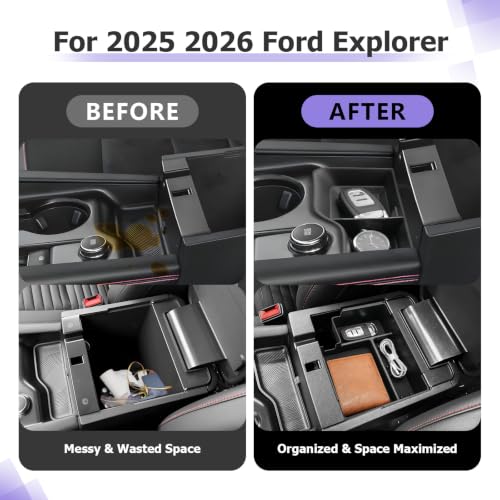 Image of LUWU for 2026 Explorer Center Console Organizer Accessories | for 2025 2026 Ford Explorer Front Armrest Storage Box Armrest Console Storage Box Insert Tray Coin Container 2-Pack