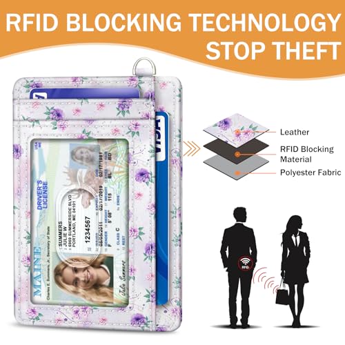 Image of Yonlevres Peacock Credit Card Holder Slim RFID Wallet Women Small Travel | Front Pocket, Handy, RFID Blocking, Woman Girls Ladies Gifts, D-ring for Keychain,Thin Mini Card Case, ID Window, PU Leather