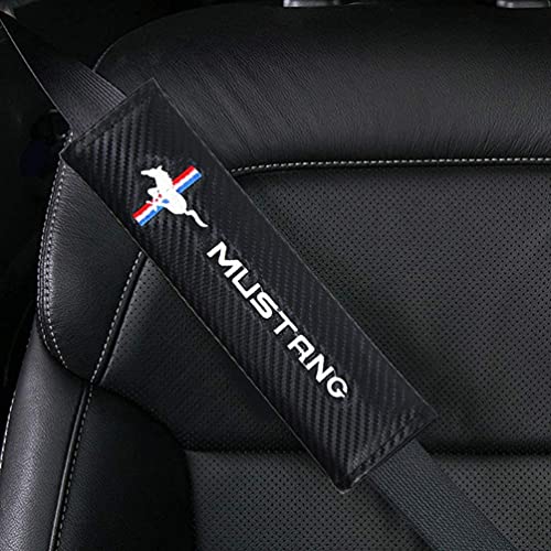 AMPTRV Rembourrage Ceinture sécurité pour Mustang,Fibre de Carbone Confortable Respirant Soft Protect Épaule Housse Harnais Coussinets Raccords intérieurs Auto Cover
