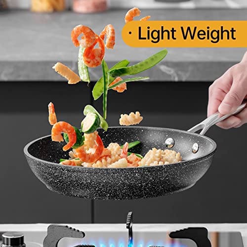 EOE Nonstick Frying Pan, Granite Coating Skillet with AntiWarp Base, Stainless Steel Handle