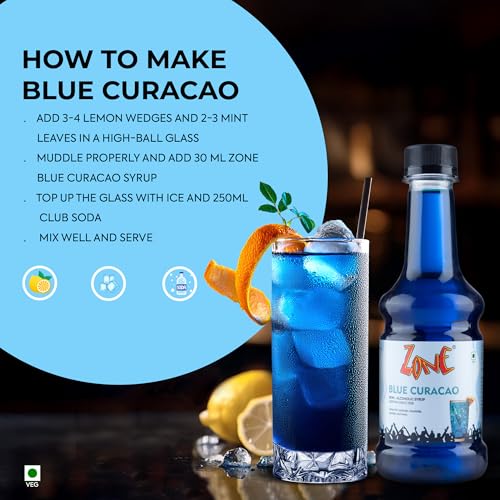 Image of Zone Mojito & Blue Curacao Flavoured Syrup Combo | 300 ml x 2 Bottles | Premium Syrup for Cocktails, Mocktails, Coffee, Milkshakes & Desserts