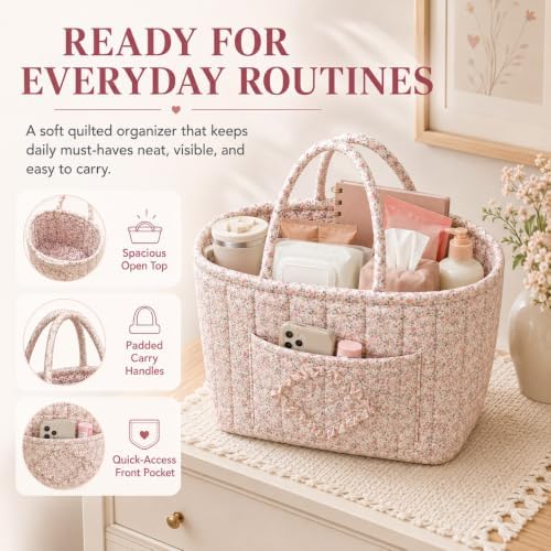 LELEBEAR Women's Large Capacity Quilted Car Storage Basket Tote Bag,B - 1