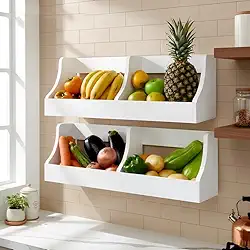 Fruteira Suspensa de Parede Prateleira Porta Legumes Cozinha em Madeira Branco Laca