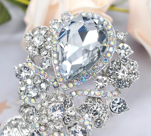 Image of Gyn&Joy Women's Austrian Crystal Bouquet Flower Teardrop Large Gorgeous Brooch Pin