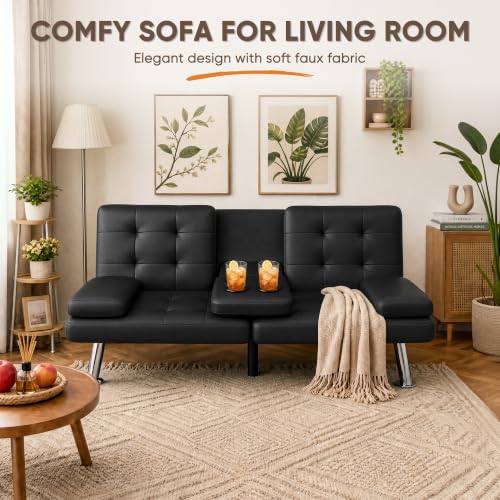 Flamaker Faux Leather Futon Sofa