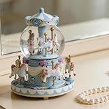 Music Box Carousel Snow Globe, Anniversary Christmas Birthday Gifts for Girls Mom Friend Daughter, Unicorn Music Boxes Carousel Horse with Lights Play You are My Sunshine