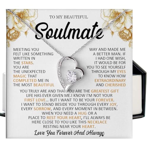 Mapileng To My Beautiful Soulmate Necklace For Women Romantic Gift For Girlfriend Or Wife Meaningful Birthday & Anniversary Jewelry From Husband Or Boyfriend Heart Pendant With Message Card