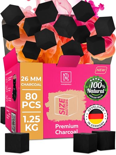 M. ROSENFELD Premium Coconut Charcoal Cubes - Coconut Coals XL Pack of 84 Count & 1.25 KG – Premium Quality 26mm – 100% Natural Coco Charcoal Cubes – NOT Quick Light