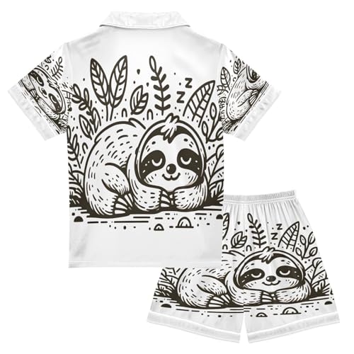 senya Pajama Sets Silky Button Down Nightwear Sleepwear Size 5-14 Years Hand Drawn Sloth Sleeps2