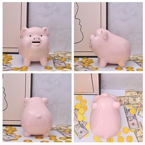 Image of 8 inch Piggy Bank for Adults Must Break to Open,Ceramic,Girls Piggy Bank for Boys,Money Box for Cash Gift,Coin Bank,Tip Jar,Alcancias De Dinero para Adultos Ninos,Piggy Bank for Kids,Cash