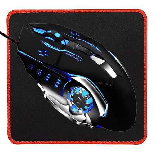 Image of TJ-1 Gaming Mouse with Mouse Pad Combo | Wired USB 2.0 | RGB Mice, 3200 DPI LED Backlight 6 Button, 4 Color Breathing Lights with 1.5M Cable for PC, Laptop, Desktop, Gamers (Black)