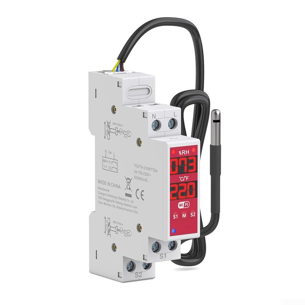 Regolatore di temperatura su guida DIN,Termostato intelligente WiFi DIN Rail con sensore sonda,per Tuya App,Regolatore digitale di umidità della temperatura,con doppio relè,per la casa