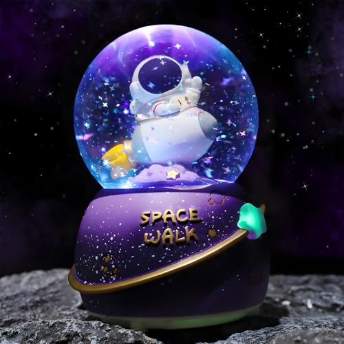 Snow Globe, Astronaut Space Snow Globes, Musical & Automatic Snowflakes, Battery Powered, Birthday Party Favor, (D)