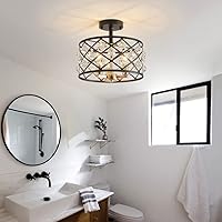 Vista 24 de AGV LIGHTING CL005BB K9 Crystal Semi Flush Mount Ceiling Light Fixture, Modern Design, E12 Base 3-Lights, D13 x H15, Chrome & Matte Black Finish