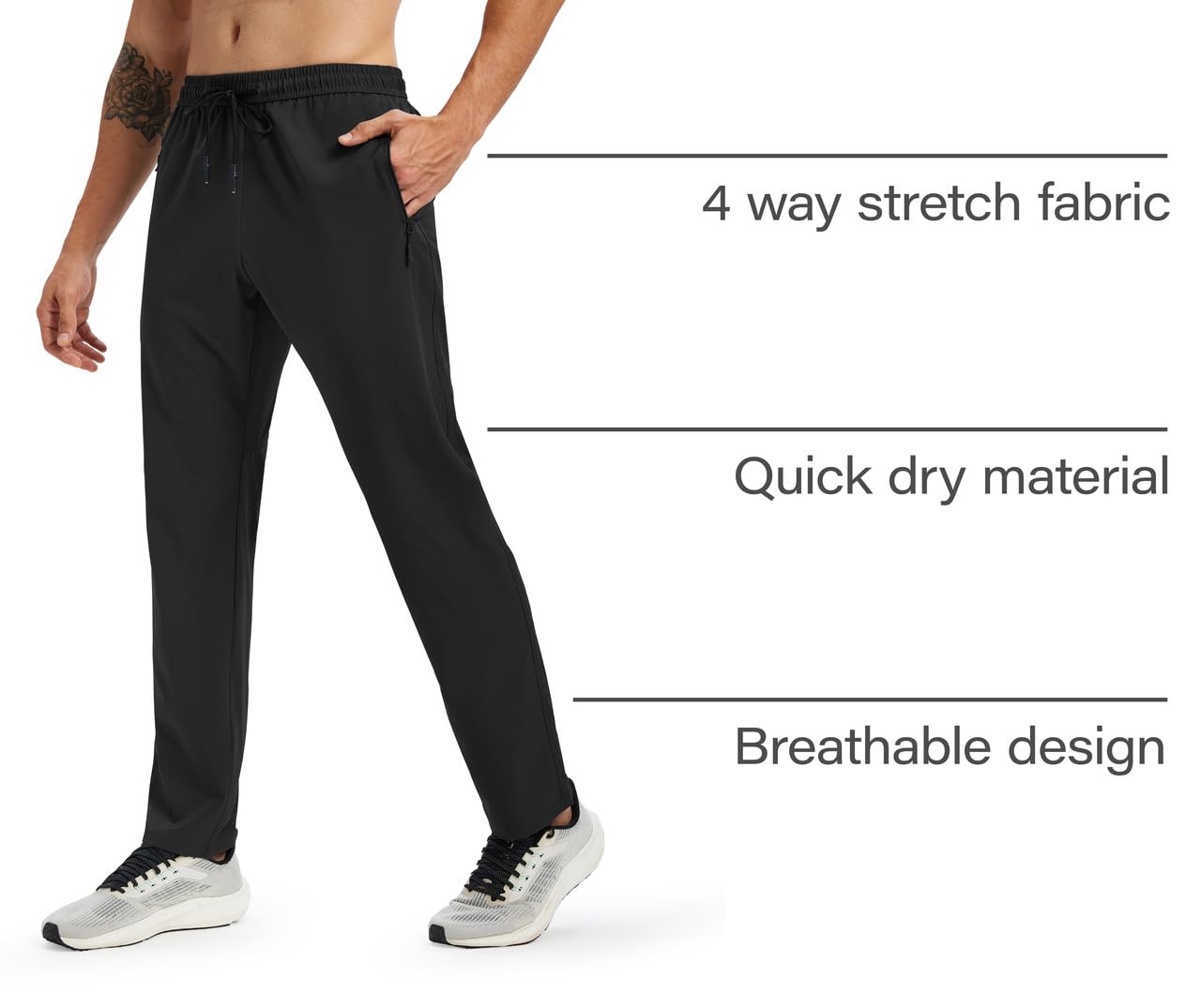 Men's Lightweight Hiking Pants Quick Dry Workout Sweatpants | Athletic Pants with Zipper Pockets, Elastic Waist, Water Resistant, Breathable Stretch, Jogger for Golf Gym Outdoor Travel - image 5